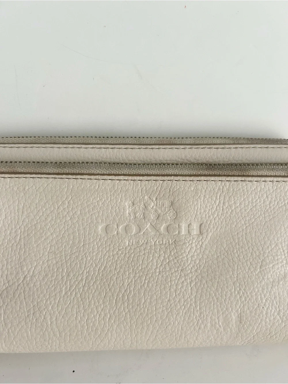 Coach Cream Pebble Leather Zip Wallet